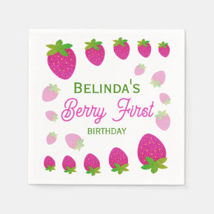 Glitzer Y2K Strawberry Berry Erster Geburtstag Serviette