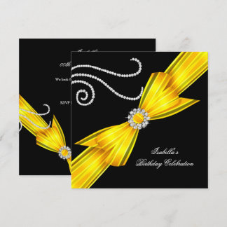 Glitzer Yellow Diamond Bow Black Birthday Party Einladung