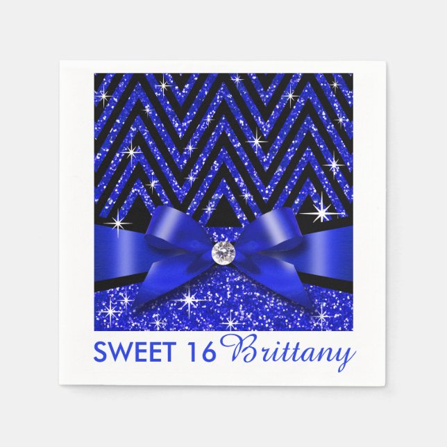 Glitzer Zickzack Bling Diamond Bow | saphirblau Serviette (Vorderseite)