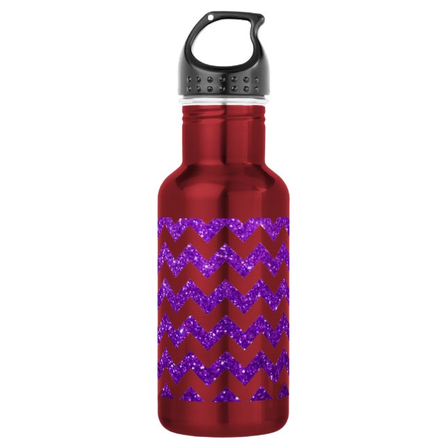 Glitzer-Zickzack Lila Trinkflasche (Vorderseite)