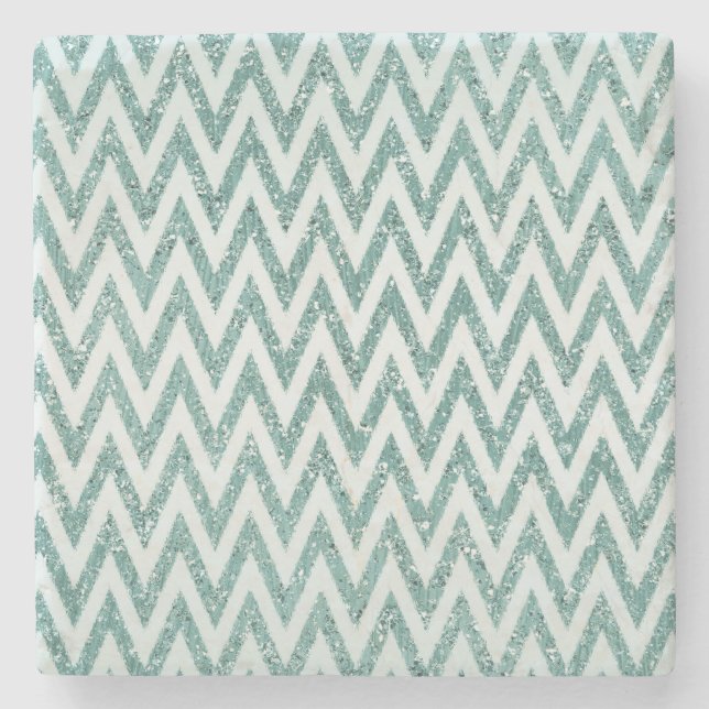 Glitzer Zigzag mit aquamarinen grünen und weißen I Steinuntersetzer (Vorderseite)