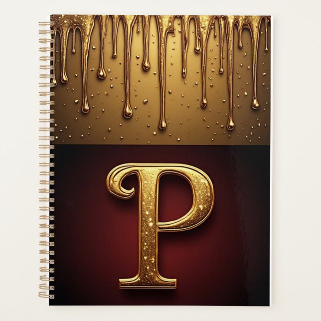 Glitzerbuchstabe P Monogramm mit tropfender Flüssi Planer (Vorderseite)