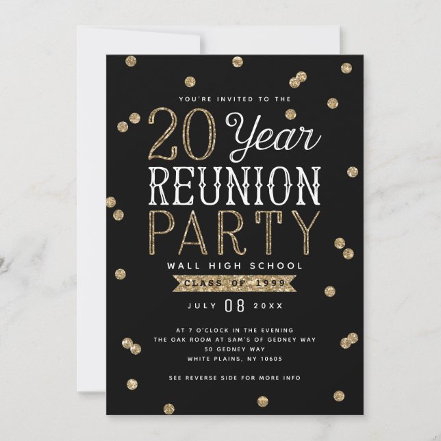 GlitzerConfetti | 20 Jahr-Wiedersehen-Party Einladung (Vorderseite)