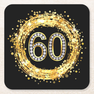 GlitzerConfetti Diamant Bling Zahl-60 Gold Rechteckiger Pappuntersetzer
