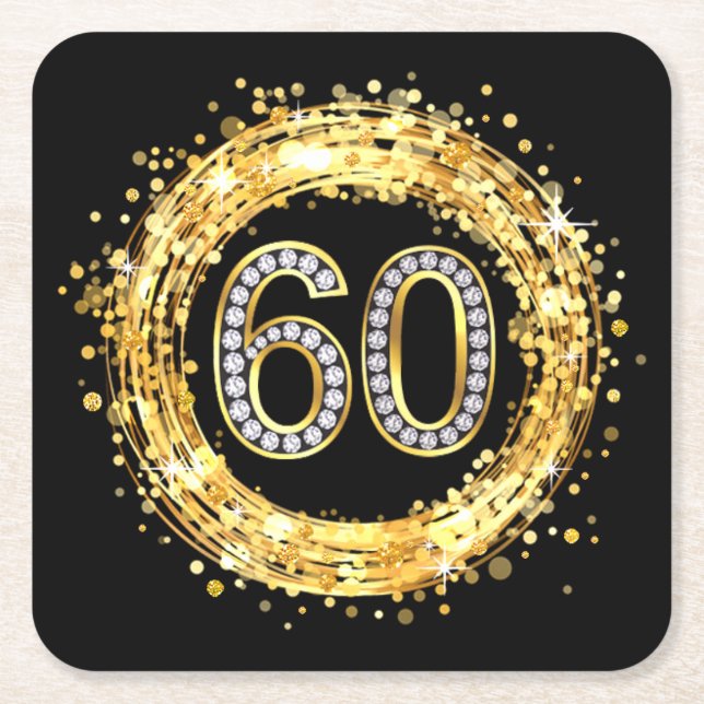 GlitzerConfetti | Diamant Bling Zahl-60 Gold Rechteckiger Pappuntersetzer (Vorderseite)