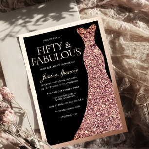 Glitzerkleid Damen 50. Geburtstag Schwarz Roségold Folieneinladung
