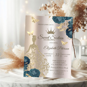 Glitzerkleid, Schmetterling Grün Rosen Sweet 16 Einladung