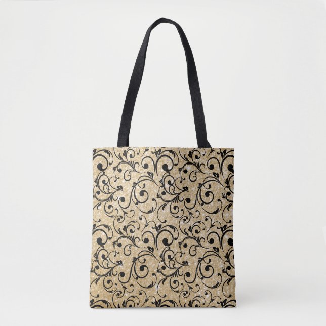 Glitzern aus Gold Glitzer mit Royal Floral Pattern Tasche (Vorderseite)