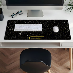 Glitzern aus Luxusschwarz und Gold - Monogramm Schreibtischunterlage