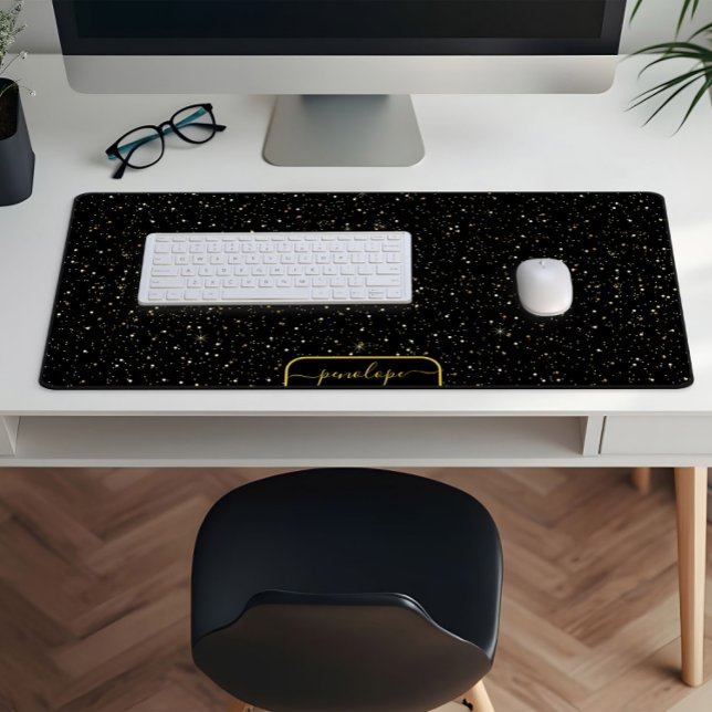 Glitzern aus Luxusschwarz und Gold - Monogramm Schreibtischunterlage (Von Creator hochgeladen)