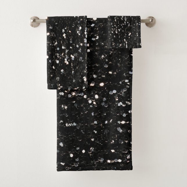 Glitzern aus schwarz-weiß glänzenden Glitzer Badhandtuch Set (Insitu)