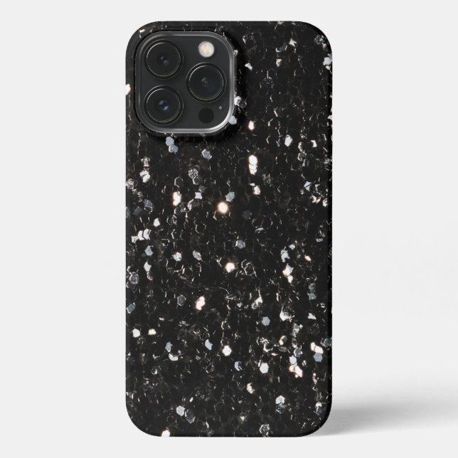 Glitzern aus schwarz-weiß glänzenden Glitzer iPhone 13 Pro Max Hülle (Rückseite)