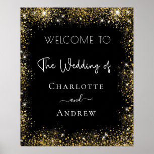 Glitzern begrüßen Hochzeitsschwarz Poster