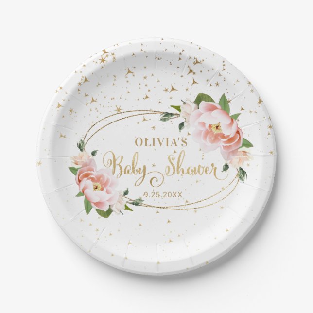 Glitzern Blush Pink Blues Baby Girl Dusche Pappteller (Vorderseite)