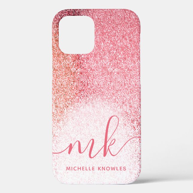 Glitzern Blush Pink Rose Mit Monogramm Script Case-Mate iPhone Hülle (Rückseite)