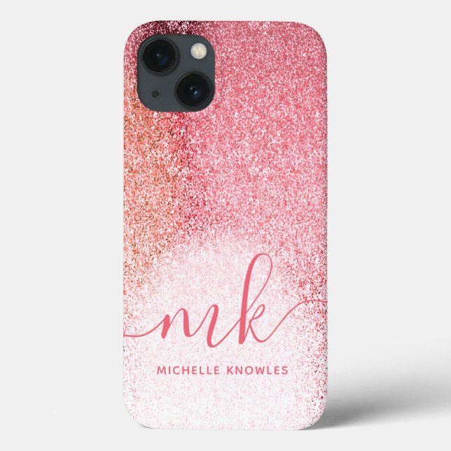 Glitzern Blush Pink Rose Mit Monogramm Script Case-Mate iPhone Hülle (Rückseite)