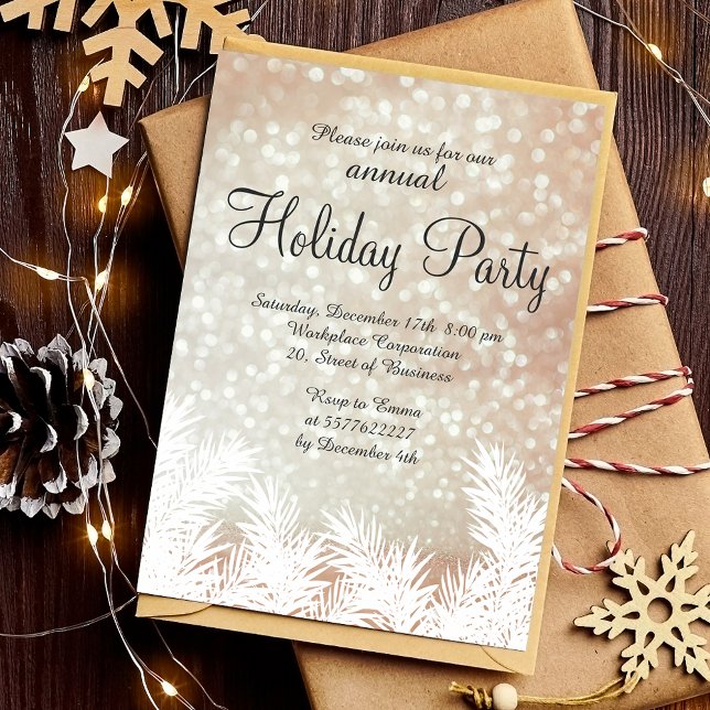 Glitzern buchen Winterkiefern Firmenurlaub Einladung (Sparkles bokeh winter pine trees corporate holiday invitation)