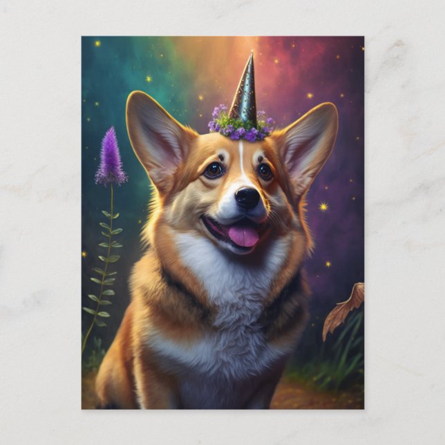 Glitzern - Corgi - Regenbogen Postkarte (Vorderseite)