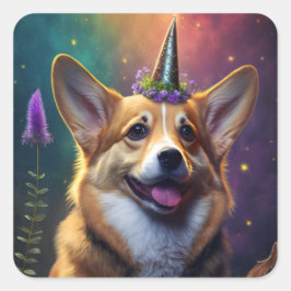 Glitzern - Corgi - Regenbogenaufkleber Quadratischer Aufkleber