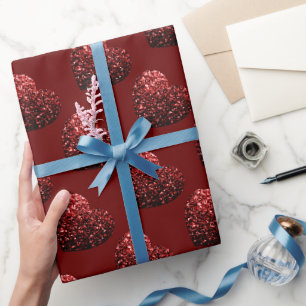 Glitzern des Herz-Glitzer-Musters dunkelrote Valen Geschenkpapier