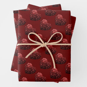 Glitzern des Herz-Glitzer-Musters dunkelrote Valen Geschenkpapier Set