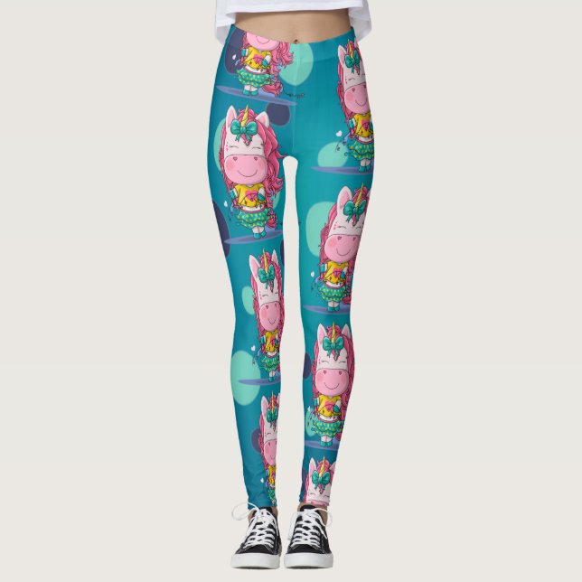 Glitzern Einhorn Party Blue Dots Leggings (Vorderseite)