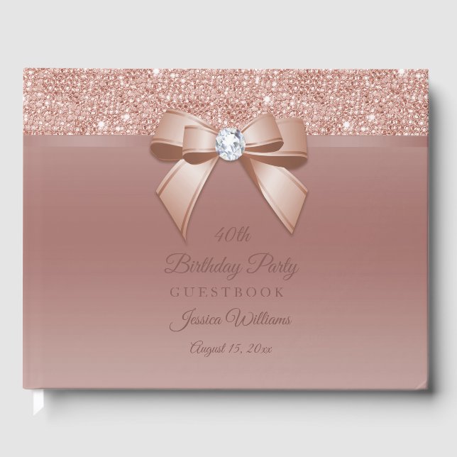 Glitzern & Glamour, Rose Gold Geburtstagsparty Gästebuch (Vorderseite)