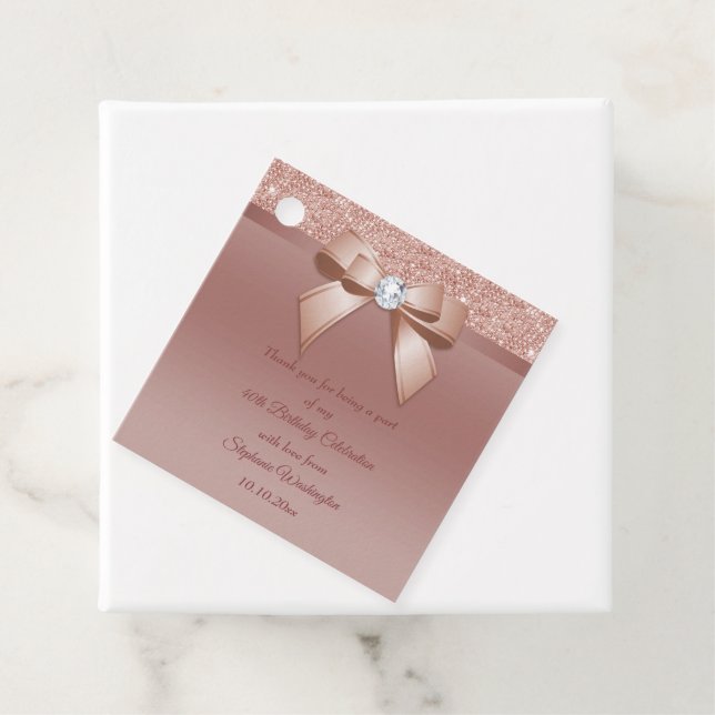 Glitzern & Glamour, Rose Gold Geburtstagsparty Geschenkanhänger (Beispiel)