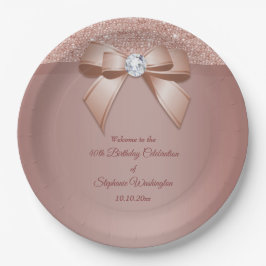 Glitzern & Glamour, Rose Gold Geburtstagsparty Pappteller