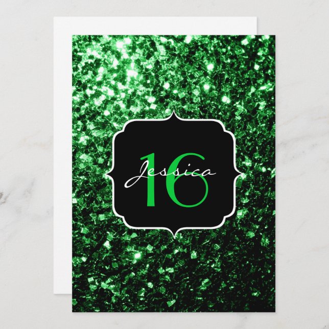 Glitzern Glitzer "Grüne " Sweet 16 Einladung (Vorne/Hinten)