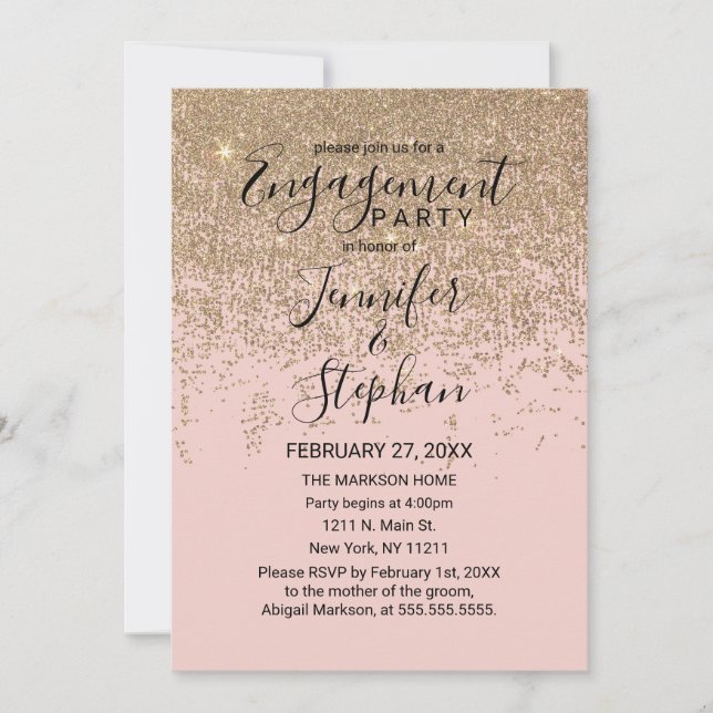 Glitzern Glitzer Verlobung Rosa Rosa Einladung (Vorderseite)