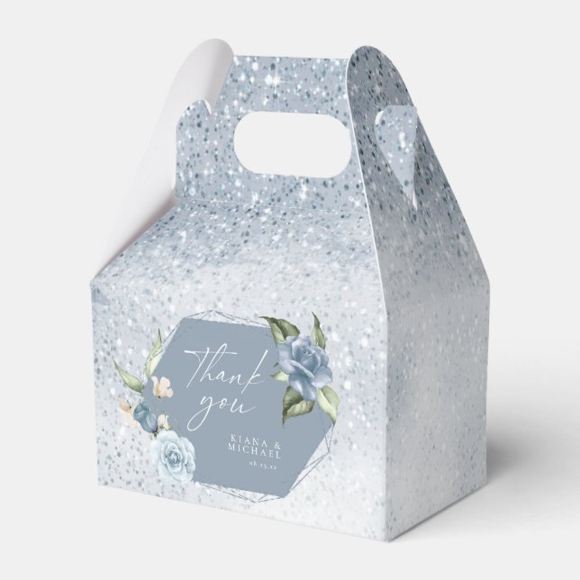 Glitzern Hochzeit bedanken sich bei Dusty Blue ID8 Geschenkschachtel (Vorderseite)