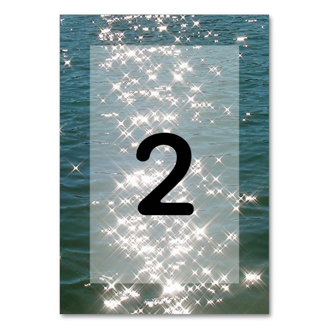 Glitzern Hochzeiten am Strand Tischnummer (Vorderseite)