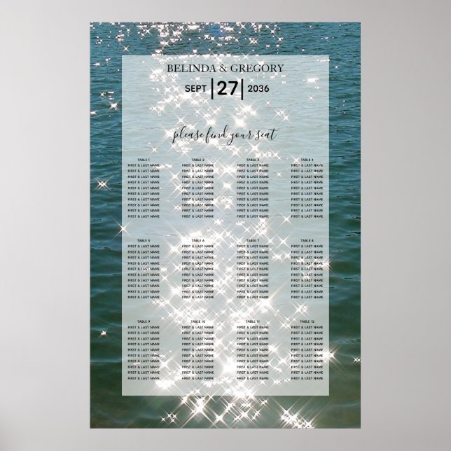 Glitzern Hochzeitsdiagramm für das Meerwasser am S Poster (Vorne)