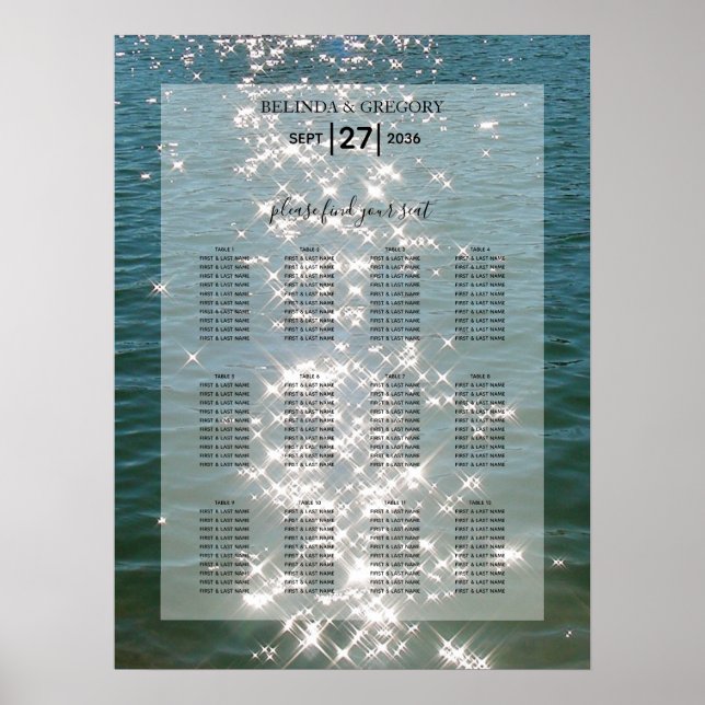 Glitzern Hochzeitsdiagramm für das Meerwasser am S Poster (Vorne)