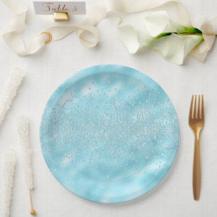 Glitzern Jewels Bling Crystals Chic Pastel Blue Pappteller