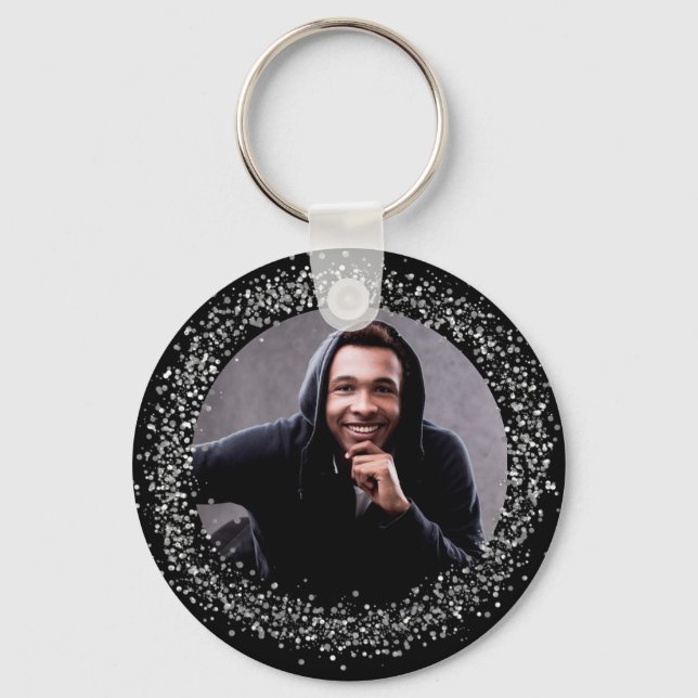 Glitzern mit schwarzem Foto Schlüsselanhänger (Vorderseite)