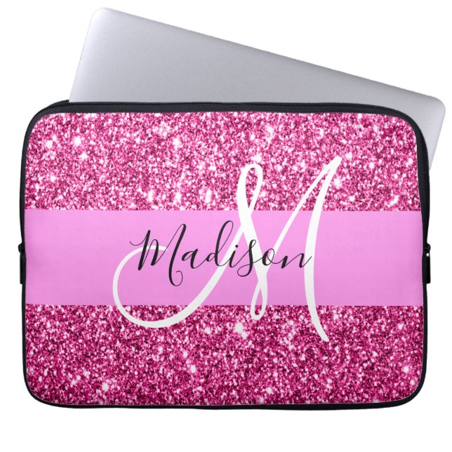 Glitzern Monogram für Girl und Glam Hot Pink Glitz Laptopschutzhülle (Vorderseite)