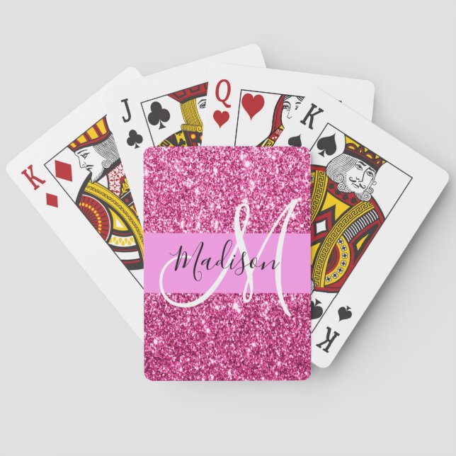 Glitzern Monogram für Girl und Glam Hot Pink Glitz Spielkarten (Rückseite)