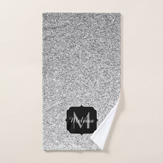 Glitzern Monogram für silbergraue helle Glitzer Badhandtuch Set (Handtuch)