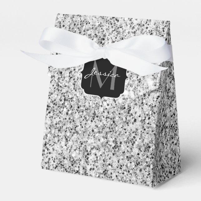 Glitzern Monogram für silbergraue helle Glitzer Geschenkschachtel (Vorderseite)