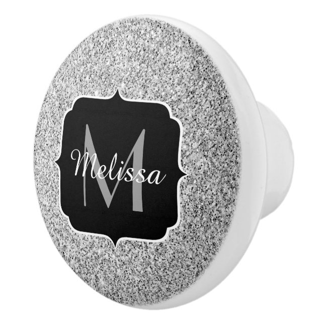 Glitzern Monogram für silbergraue helle Glitzer Keramikknauf (Rechts)