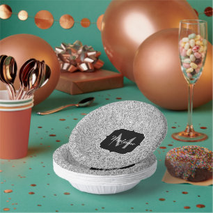 Glitzern Monogram für silbergraue helle Glitzer Pappteller