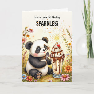 Glitzern Panda zum Geburtstag mit Eiscreme Sundae Karte