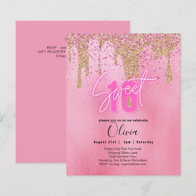 Glitzern Sweet16 Hübsch Girly Pink 16. Geburtstag (Vorne/Hinten)