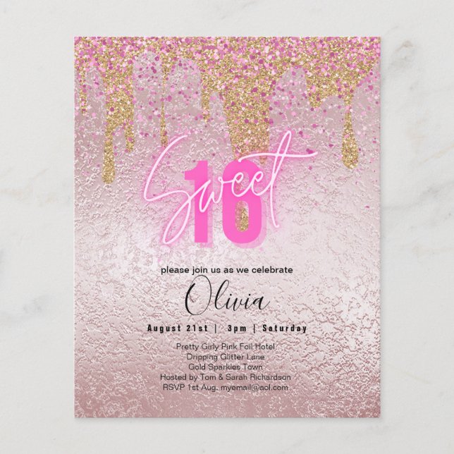 Glitzern Sweet16 Hübsch Girly Pink 16. Geburtstag Flyer (Vorne)