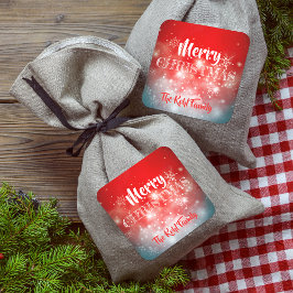 Glitzern und Bokeh auf Rot Quadratischer Aufkleber