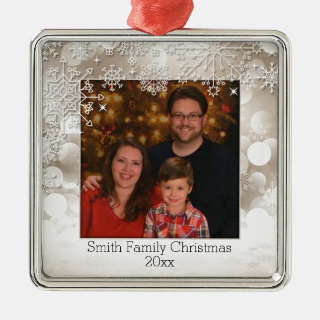 Glitzern und Schneeflocken Foto Ornament Aus Metall (Vorne)