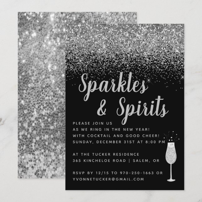 Glitzern und Spirituosen | Silvester Party Einladung (Vorne/Hinten)