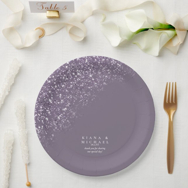 Glitzern Wedding Dark Mauve ID889 Pappteller (Hochzeit)